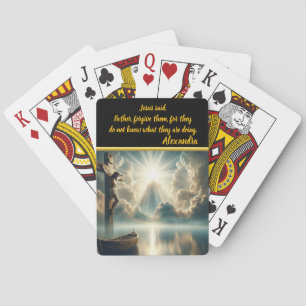 Jezus hangt kruis boven stille wateren pokerkaarten