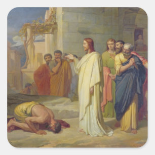 Jezus Healing the Leper, 1864 Vierkante Sticker