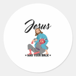 Jezus heeft je rug Jiu-Jitsu BJJ Funny MMA Ronde Sticker