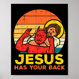 Jezus heeft je rug - Retro Sunset Jesus Worstelen Poster