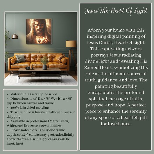 JEZUS HET HART VAN HET LICHT CANVAS AFDRUK