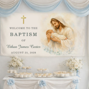 Jezus houdt baby doop welkom aquarel spandoek