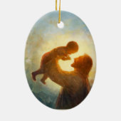 Jezus houdt baby-versiering aan keramisch ornament (Achterkant)