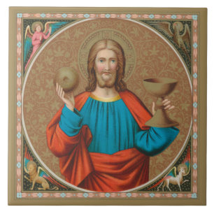 Jezus houdt de Eucharist vast (SNV 050) Tegeltje