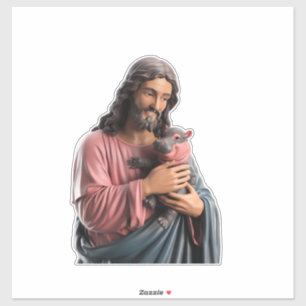 Jezus houdt een Baby Hippo schilderij speelse twis Sticker