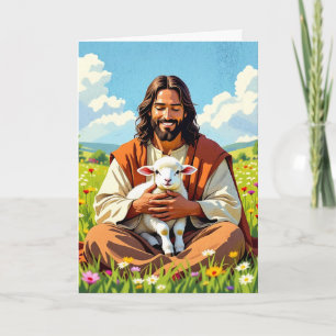 Jezus houdt een Lam vast   Religieus Pasen Kaart