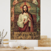 Jezus houdt Eucharist Host bij Angels boven Poster (Keuken)