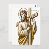 Jezus houdt gouden kruis in devotie briefkaart (Voorkant / Achterkant)