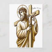 Jezus houdt gouden kruis in devotie briefkaart (Voorkant)