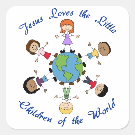 Jezus houdt van de kinderen vierkante sticker (Voorkant)