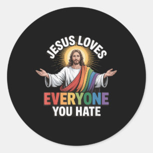 Jezus houdt van iedereen die je haat ronde sticker