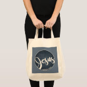 Jezus houdt van je Blue Denim Canvas tas (Voorkant (product))