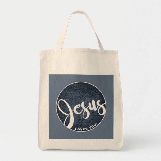Jezus houdt van je Blue Denim Canvas tas (Voorkant)