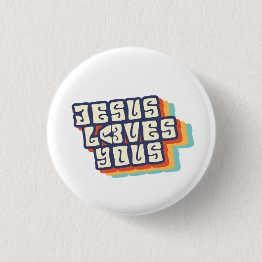 Jezus houdt van je Christelijke Retro Ronde Button 3,2 Cm (Voorkant)