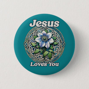 Jezus houdt van je Clematis kunst Ronde Button 5,7 Cm