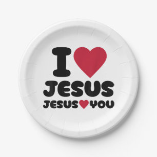 Jezus houdt van je en Jezus houdt van je Christeli Papieren Bordje