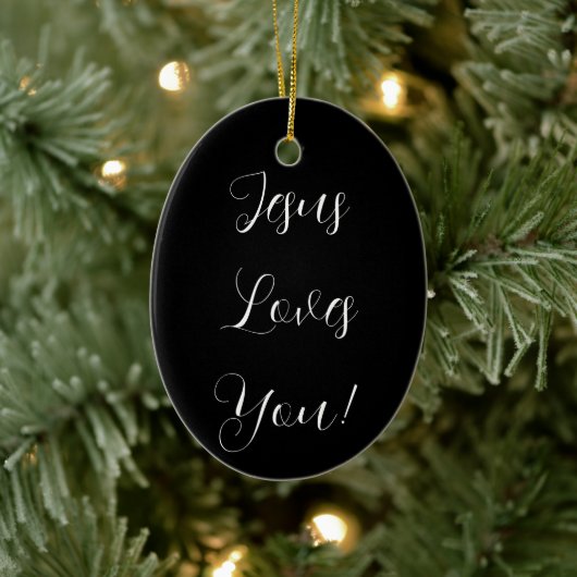Jezus houdt van je! | fancy script keramisch ornament (Boom)
