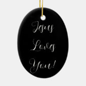 Jezus houdt van je! | fancy script keramisch ornament (Achterkant)