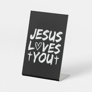 Jezus houdt van je in Jezus Reclamebord Met Voetstuk