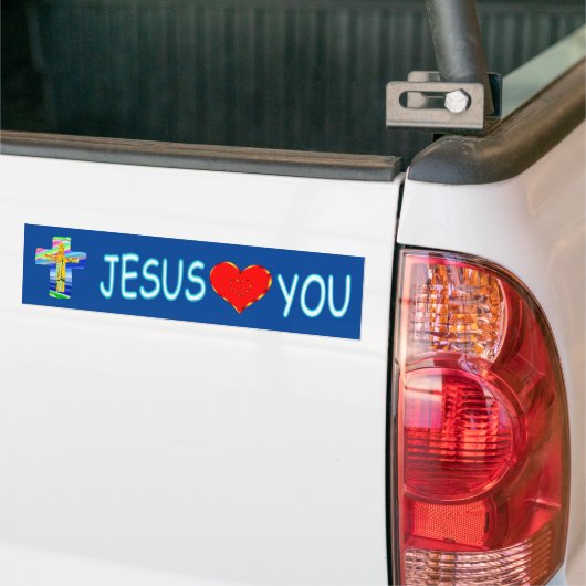 Jezus houdt van je met Christelijk kruis Bumpersticker (Op Truck)