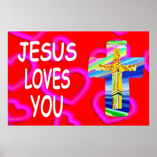 Jezus houdt van je met Christelijk kruis Poster (Voorkant)