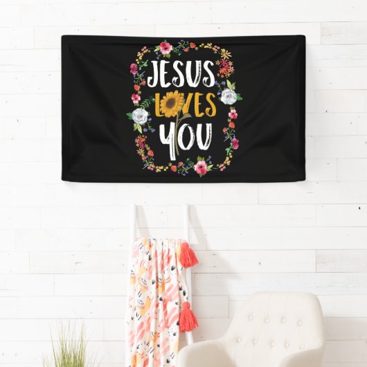 Jezus houdt van je met een rondbladerend Lijst Chr Spandoek (Insitu)