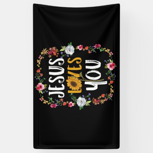 Jezus houdt van je met een rondbladerend Lijst Chr Spandoek (Verticaal)