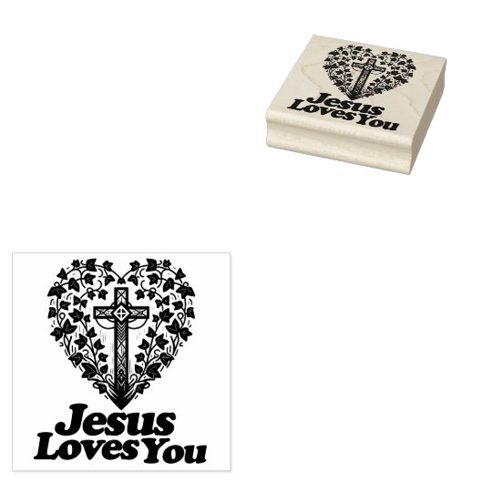 Jezus houdt van je retro groene Engelse klimop Rubberstempel (Gestempeld)