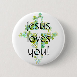Jezus houdt van je! ronde button 5,7 cm