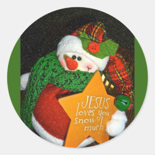Jezus houdt van je sneeuwt veel! Christelijk Snowm Ronde Sticker