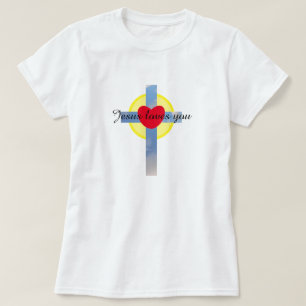 Jezus houdt van je troebele blauwe kruiszon t-shirt