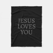 Jezus houdt van je | Zwart & donkergrijs Fleece Deken (Voorkant)