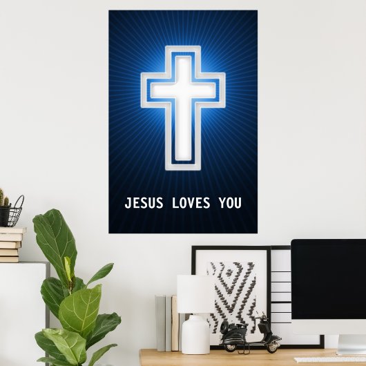Jezus houdt van jou | Religieus kruis Poster (Thuiskantoor)