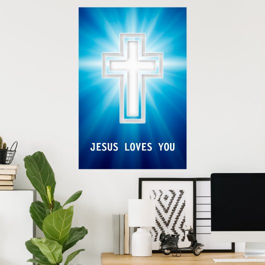 Jezus houdt van jou | Religieus kruis Poster (Thuiskantoor)
