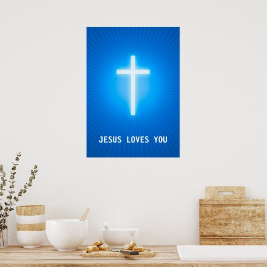 Jezus houdt van jou | Religieus kruis Poster (Keuken)