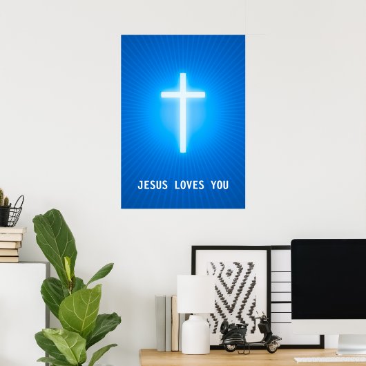 Jezus houdt van jou | Religieus kruis Poster (Thuiskantoor)