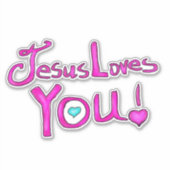 Jezus Houdt Van Jou Roze  Sticker (Voorkant)