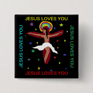 Jezus houdt van jou vierkante button 5,1 cm