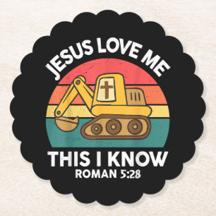 Jezus houdt van me Dit Ik ken graafmachine Christe Kartonnen Onderzetters