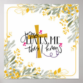 Jezus houdt van me, dit weet ik, kruis en bloemen poster