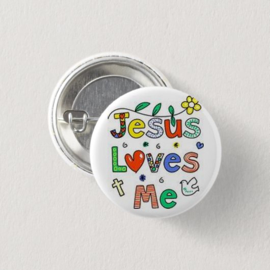 Jezus houdt van me ronde button 3,2 cm (Voorkant /achterkant)