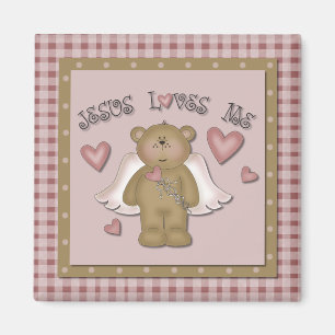 Jezus houdt van me teddybeer engel vierkante magne magneet