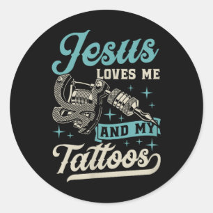 Jezus houdt van mij en mijn Tattoos geïnkt Christe Ronde Sticker