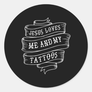 Jezus houdt van mij en mijn Tattoos grappig Christ Ronde Sticker