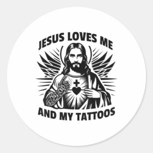 Jezus houdt van mij en mijn Tattoos Grappig Gezegd Ronde Sticker