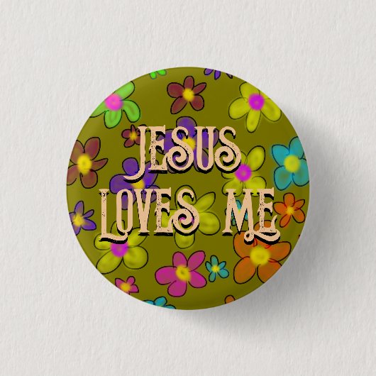 Jezus houdt van mij Schattigee retro bloemenpatroo Ronde Button 3,2 Cm (Voorkant)