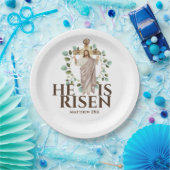 Jezus houten kruis Hij is paasvakantie Papieren Bordje (Feest)