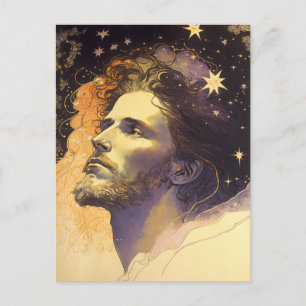 Jezus in de Cosmos door Mucha AI Generated Art Briefkaart