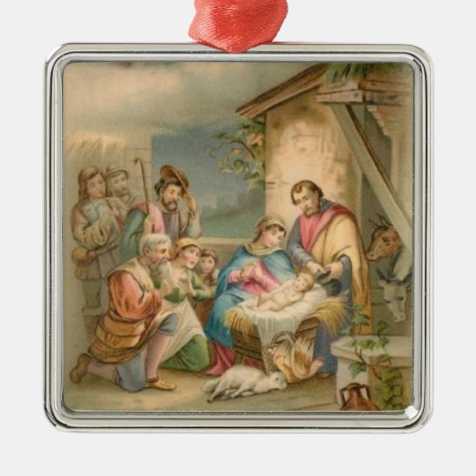 Jezus in de Manger Metalen Ornament (Voorkant)