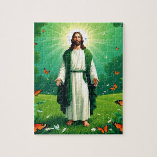 Jezus in een tuin omringd door vlinders legpuzzel